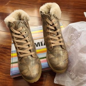 MIA Joani Metallic Camo Ankle Boots, Girls Size 2